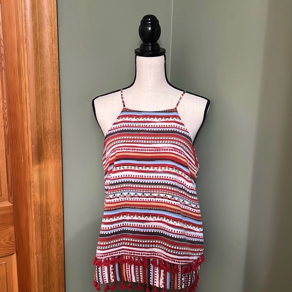 Striped Halter Top with Tassels